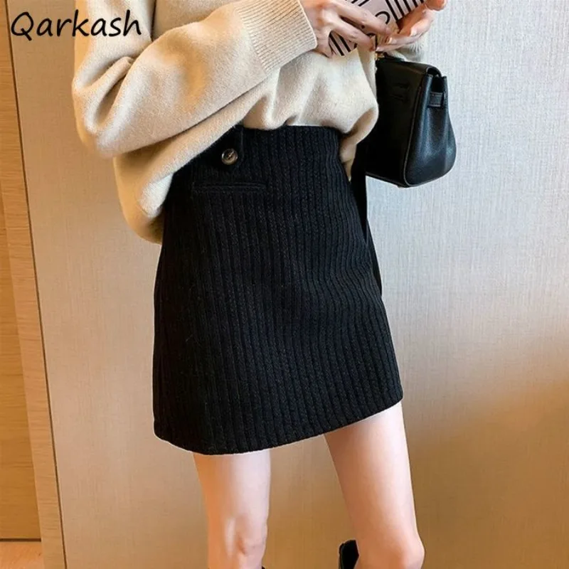 

Vintage Skirts Women Slim Elastic High Waist Winter Designed Gentle Office Lady Mini A-line All-match Harajuku Faldas Popular