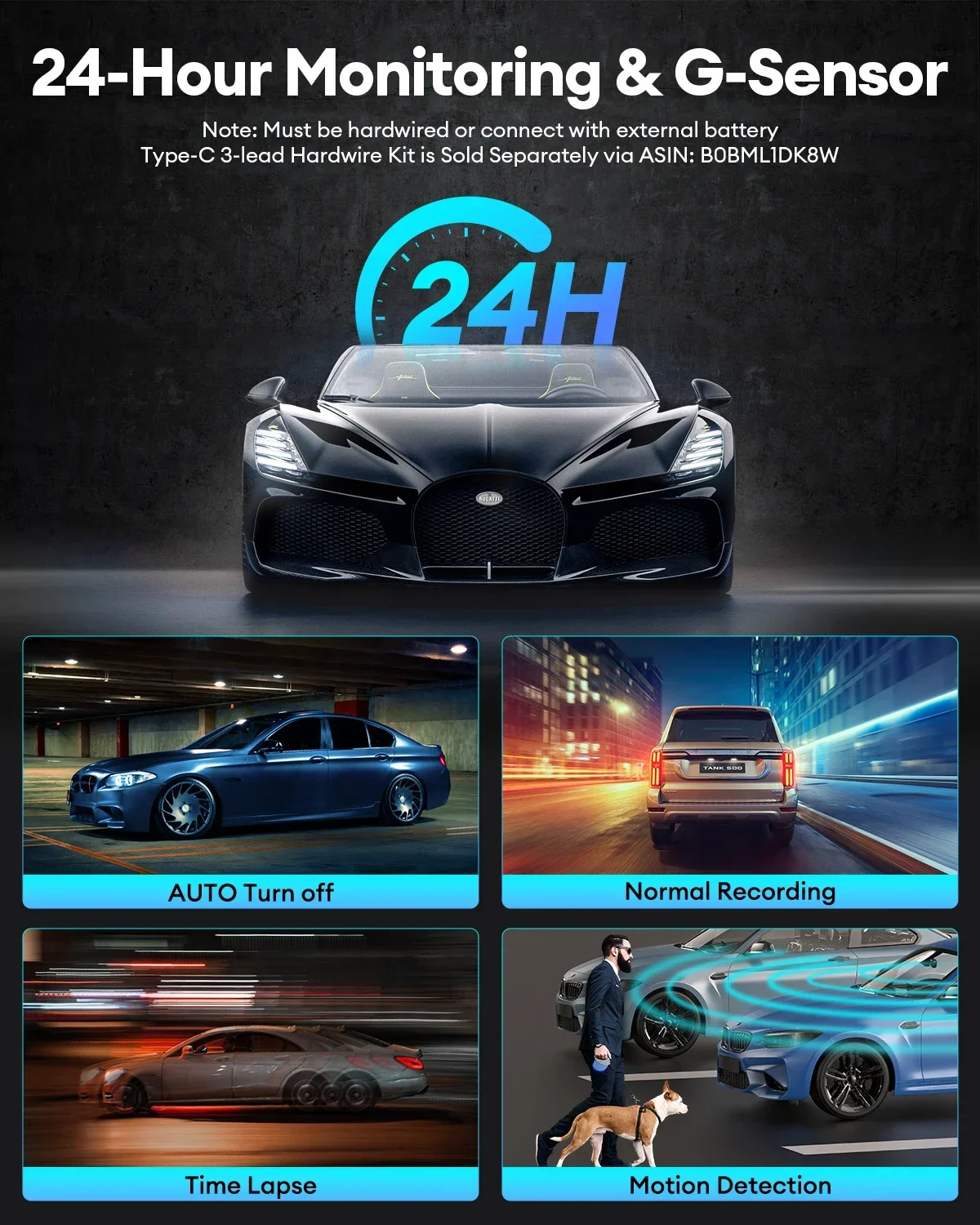 2025 AZDOME M580-2CH 5K ด้านหน้าและด้านหลัง 4K Dash CAM GPS ในตัวรถสีดํากล่องสนับสนุน 2.4G และ 5G WiFi Dash CAM