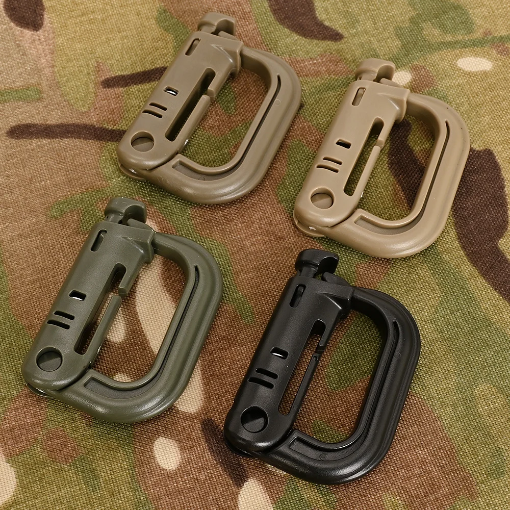 Tactifans 2 pcs D Locking Ring Buckle Grimloc MOLLE Carabiner Plastic Clip Snap Type Tactical Vest Bag Connection Point Fastener