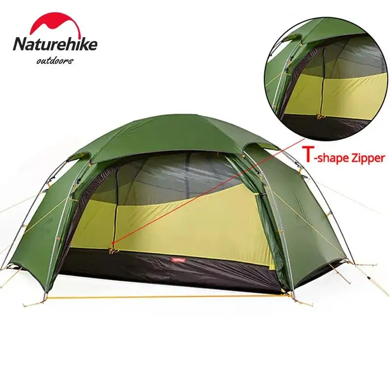 Naturehike Cloud Peak 2 People Tent T-type Zipper Camping Tent 20D Nylon Tent Double Layers Hiking Travel Backpacking Tent