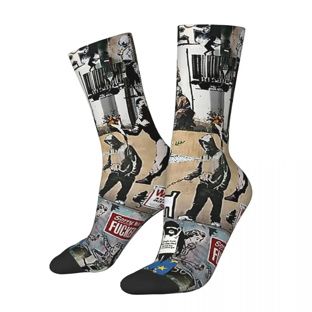 Banksy Collage Socks Harajuku Sweat Absorbing Stockings All Season Long Socks Accessories for Unisex Birthday Present