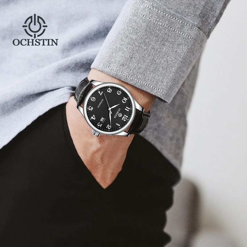 OCHSTIN Orologio automatico classico semplice di lusso Orologio meccanico Wirstwatch Business Classic Auto Date Day Cinturino in pelle Orologio maschile