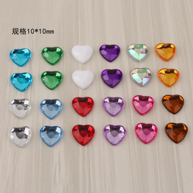 20pcs Diy Jewelry Accessories 10mm Color Love Peach Heart No Hole Flat Bottom Drill Acrylic Drill Handmade Material Patch