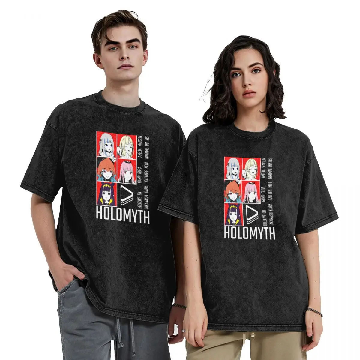 

Hololive EN Holomyth Red Panel T-Shirt blacks oversized boys animal print men clothings