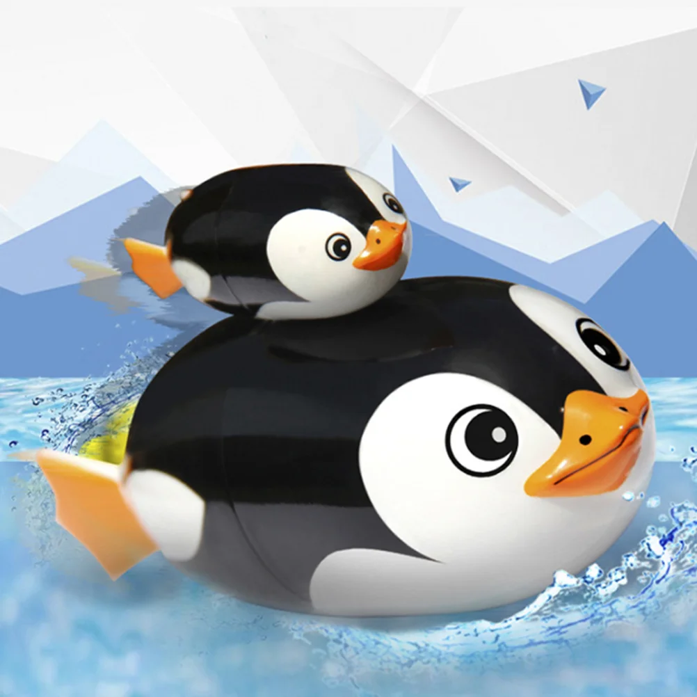 2pcs Plastic Bath Toys Electric Penguin Diving Toy Baby Bathing Water Playing Toy for Bathtub Inflatable Pool (Large+Small)