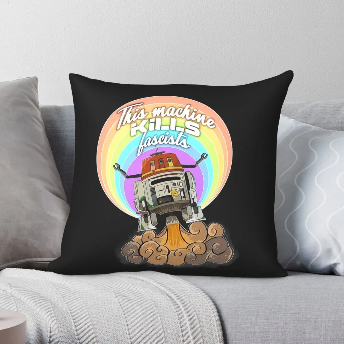 This Droid Kills Fascists Square Pillowcase Polyester Linen Velvet Pattern Zip Decor Pillow Case Sofa Seater Cushion Cover 45x45