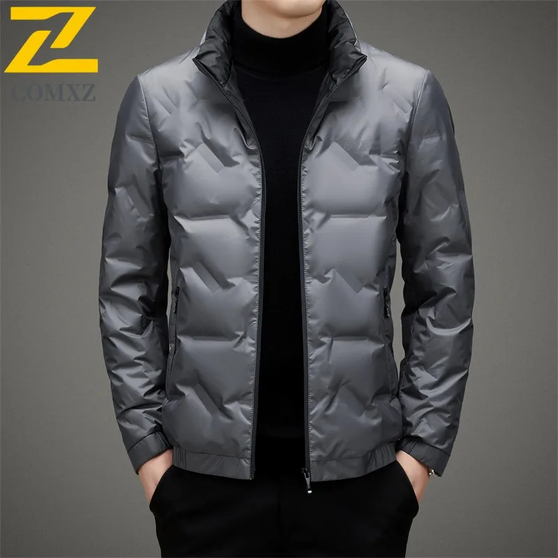 COMXZ 2025 Mens Down Jacket Outdoor Office Lightweight Parka Stand Collar Windproof Travel Comfortable Autumn Winter Coat