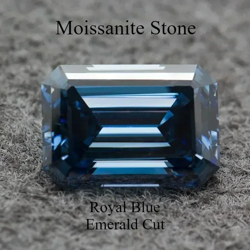 

Moissanite Stone Natural Color Royal Blue Emerald Cut Artificial Gemstone Lab Grown Diamond Jewelry Making with Certificate
