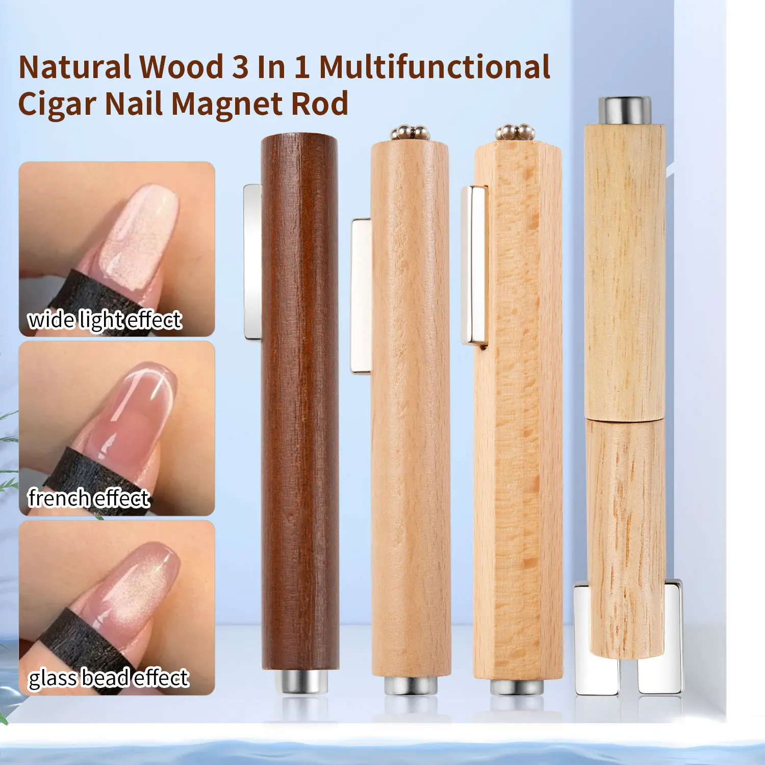 1pc Nail Art Nail Magnetic Stick Cat Eye Magnetic Rod Wooden Handle Cylindrical UV Gel Magnet Tools Double End Nail Design Tools