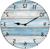 Backwards Reverse Wall Clock Unusual Numbers Counter Clockwise Wooden Painted Silent Non-Ticking Round Clock for Garage Basement
