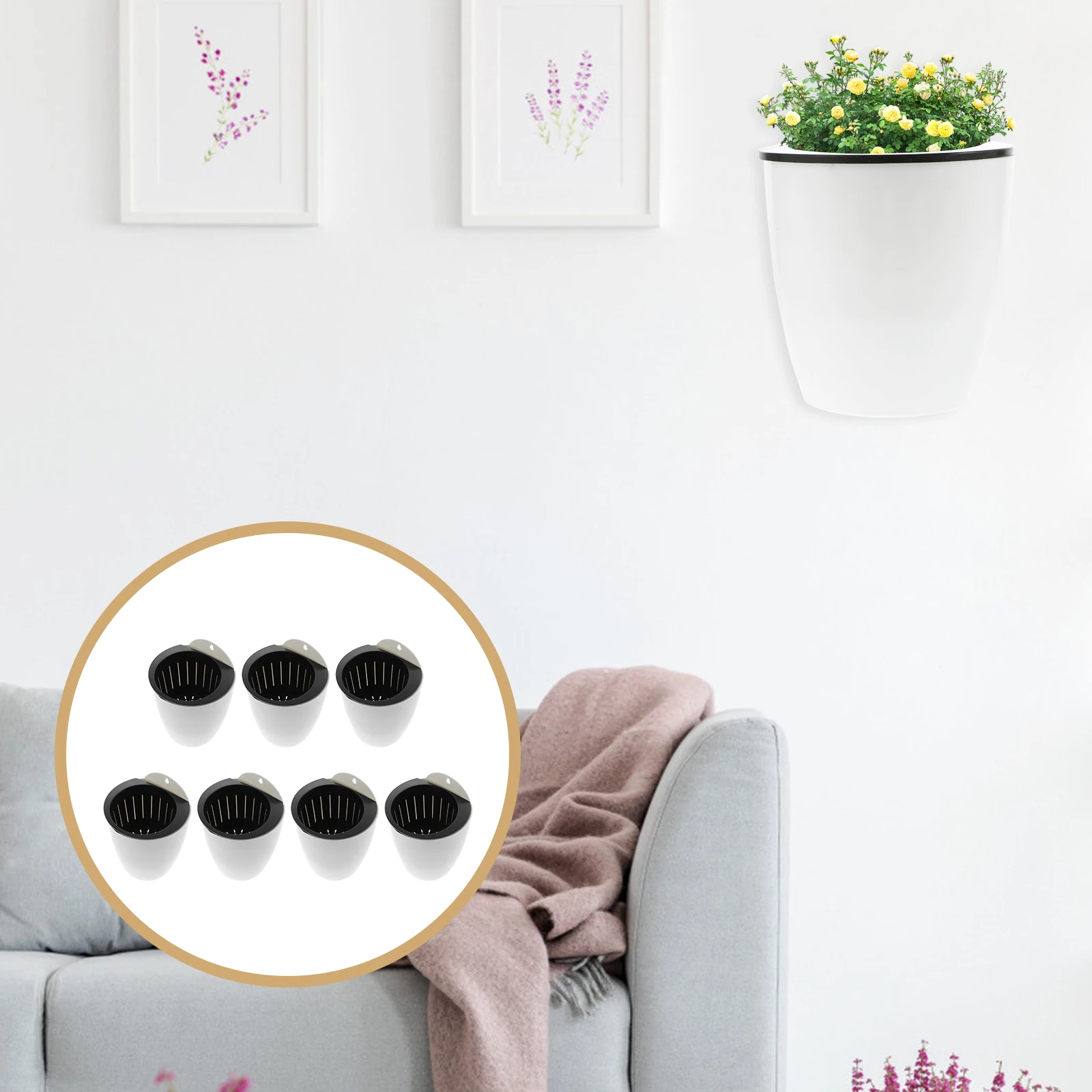 

7pcs Self Watering Automatic Absorption Flower Pots Round Wall Mounted Plant Containers for Creative