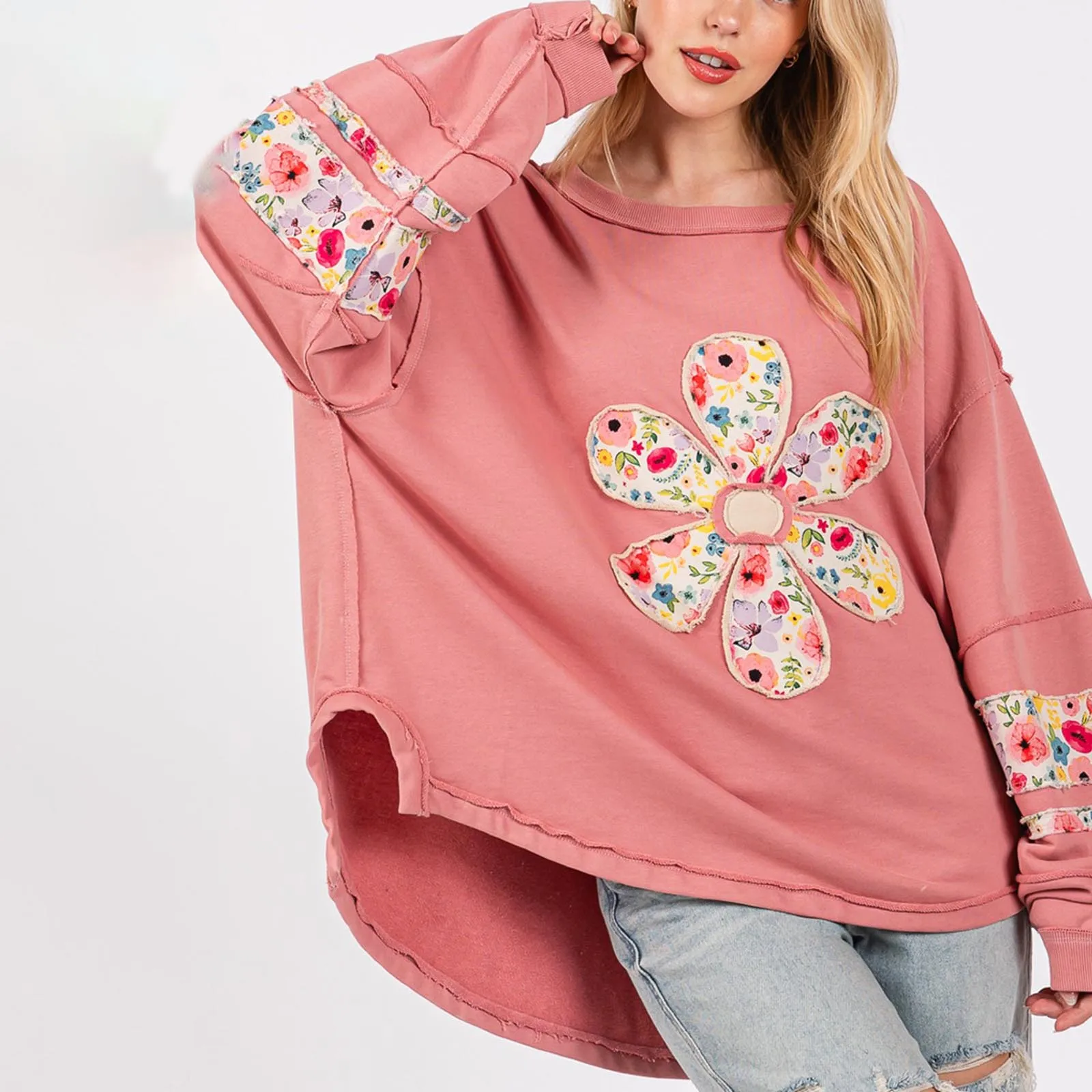 

Loose Sweatshirt Round Neck Dropped Shoulder Pullovers Women's Long Sleves Sweatshirts