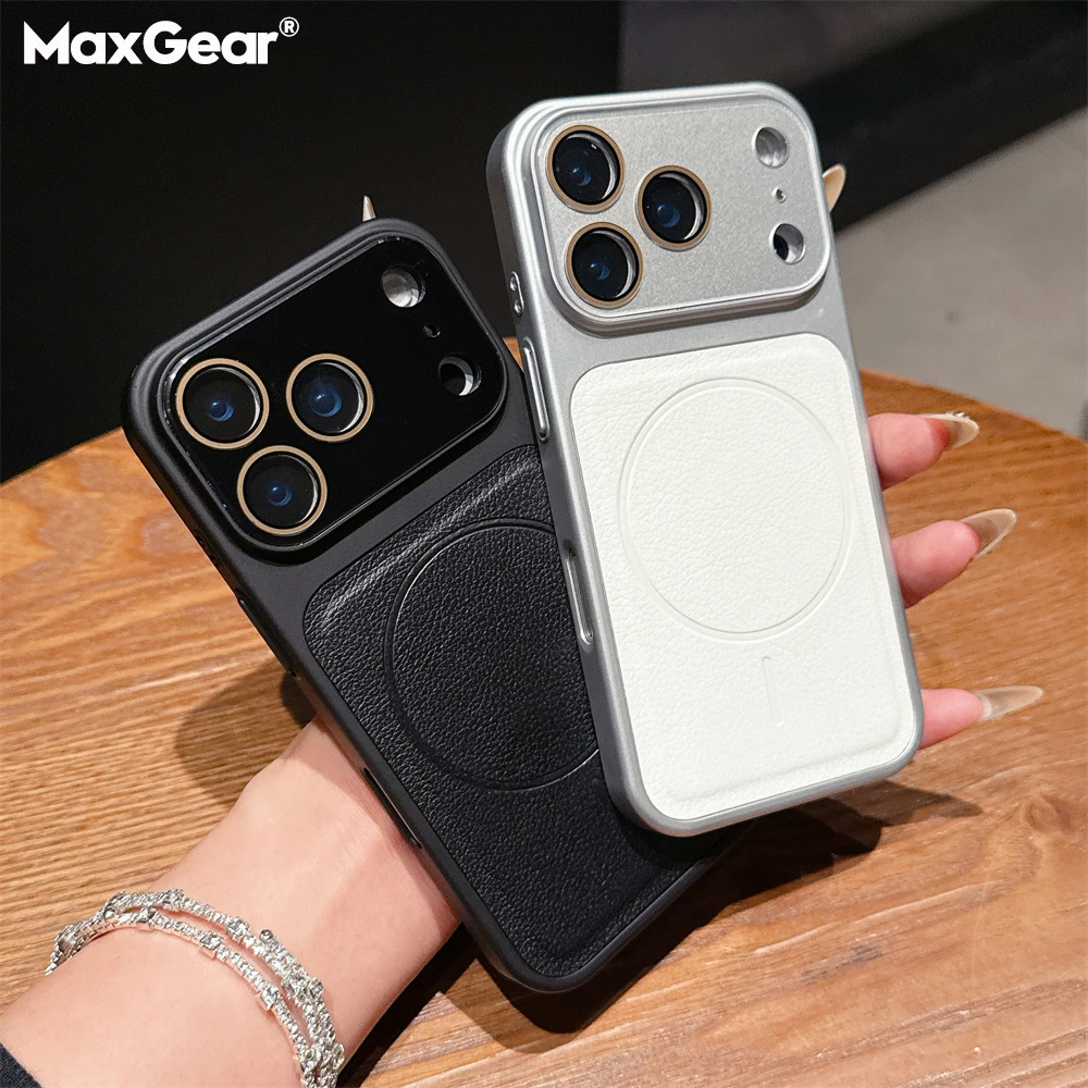 Luxuriöse Lederhülle mit kabelloser Ladefunktion und magnetischer Magsafe-Kompatibilität für iPhone 17 16 15 14 13 12 11 Pro Max mit Kameraobjektivschutz