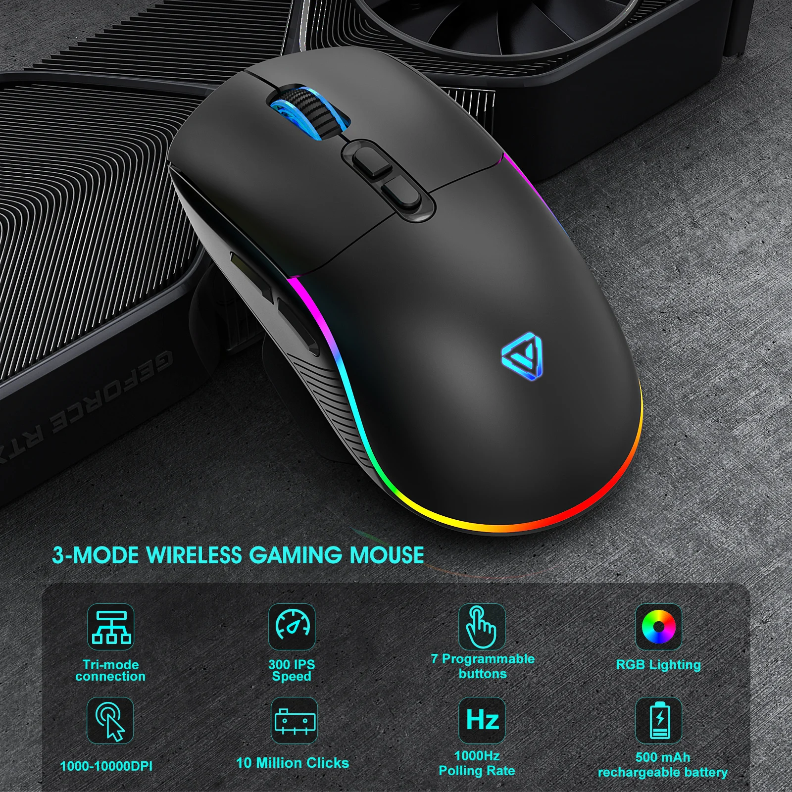 

Tri-mode Mouse 2.4G Wireless/Bluetooth/Wired 6-speed DPI Adjustable 500mAh Battery RGB Lighting Esports Game Macro Office Mouse