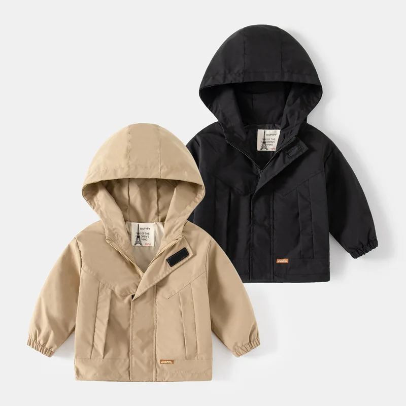 New 2026 Kids Fashion Hooded Windbreaker Jacket Coat Boys Spring Autumn Long Sleeve Zipper Casual Jackets Children's Outerwear