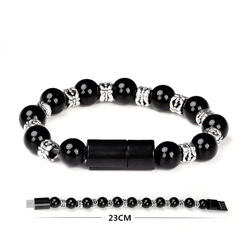 Creative Micro USB Type C Beaded Strand Bracelet Women Men Data Charger Cable Solid Cord for iPhone 6 7 X Samsung S7 S10