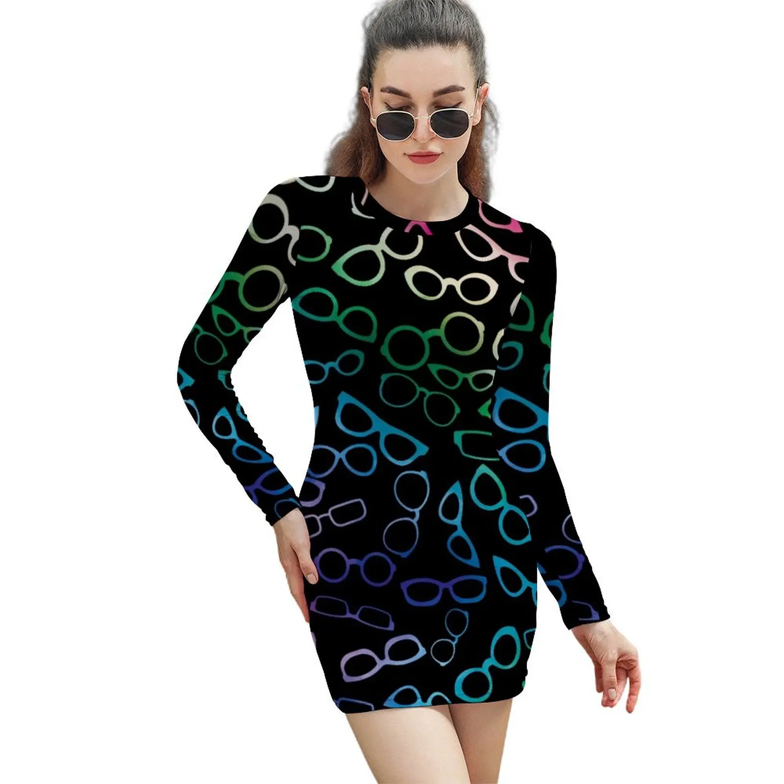 

Various Shaped Eyeglasses Pattern - Tie Dye Long-Sleeved Sheath Dress summer woman dress 2024 long sleeve dresses