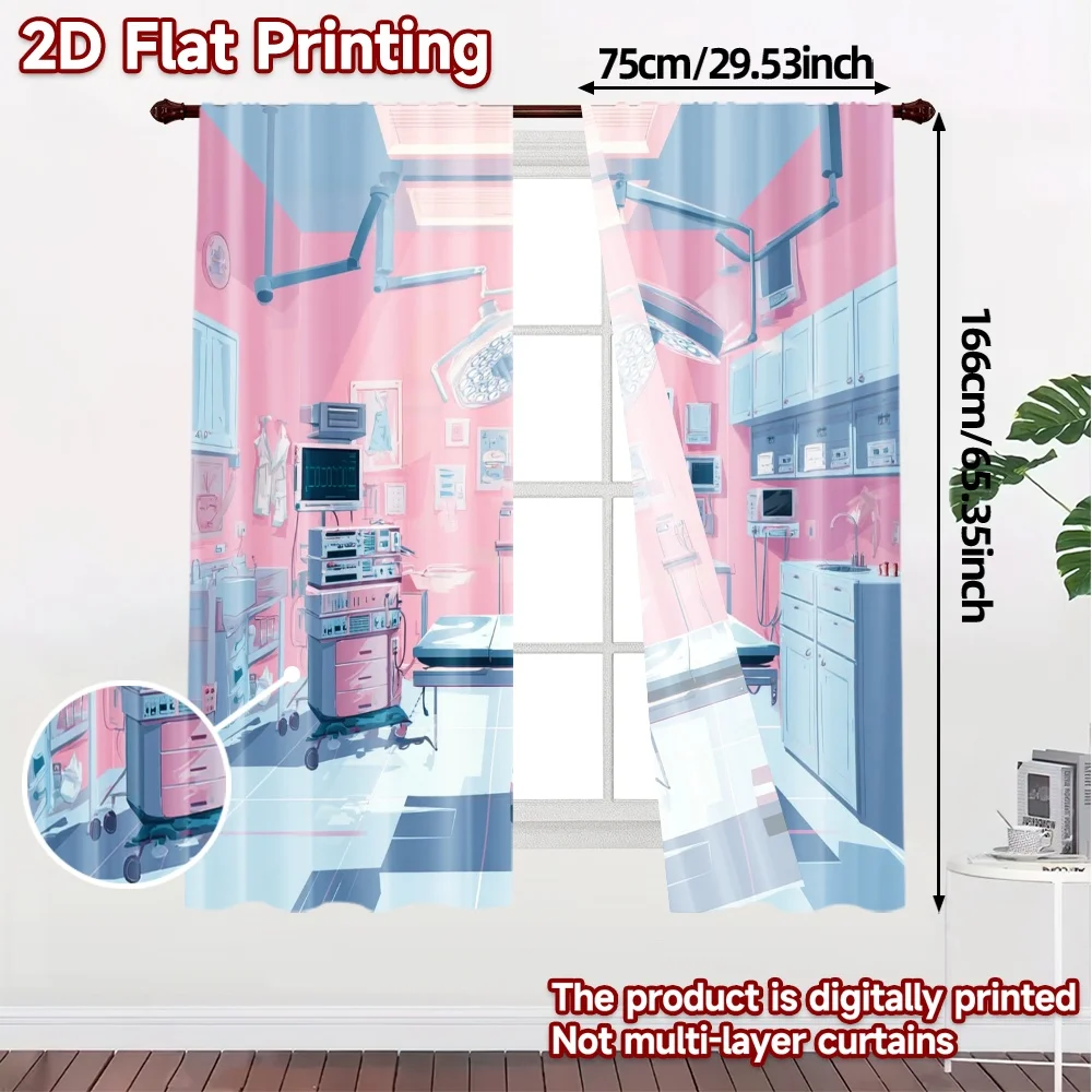 2pcs, 2D FLAT PRINTING Curtains (Without Rod) Operating Room Light Filtering Chic Curtains Versatile Polyester Curtains All