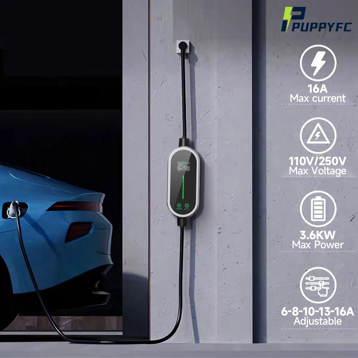 

Puppyfc Type2 Портативное зарядное устройство для электромобилей 3,5 кВт 16A Type1/GBT Электромобиль EVSE Кабель для быстрой зарядки Wallbox Smart WiFi Bluetooth Управление