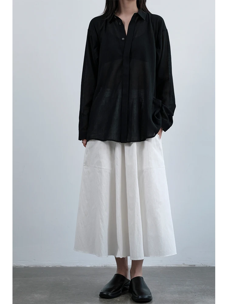 Toughsen White Cotton Nylon Elastic Waist Texture Straightened Daily Matchings Frayed  Half Skirt Women's Casual A-Line S...
