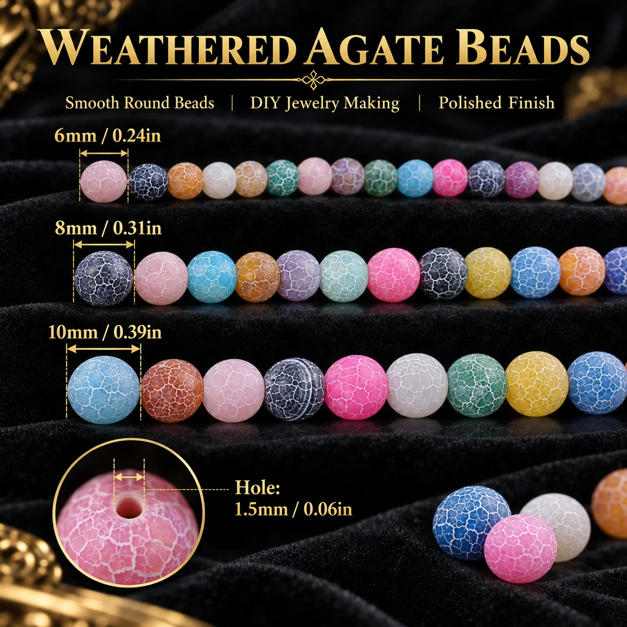 4/6/8/10mm 18-46pcs Natural Stone Multi Color Weathered Agates Beads Spacer Beads for Jewelry Making DIY Bracelet Necklace
