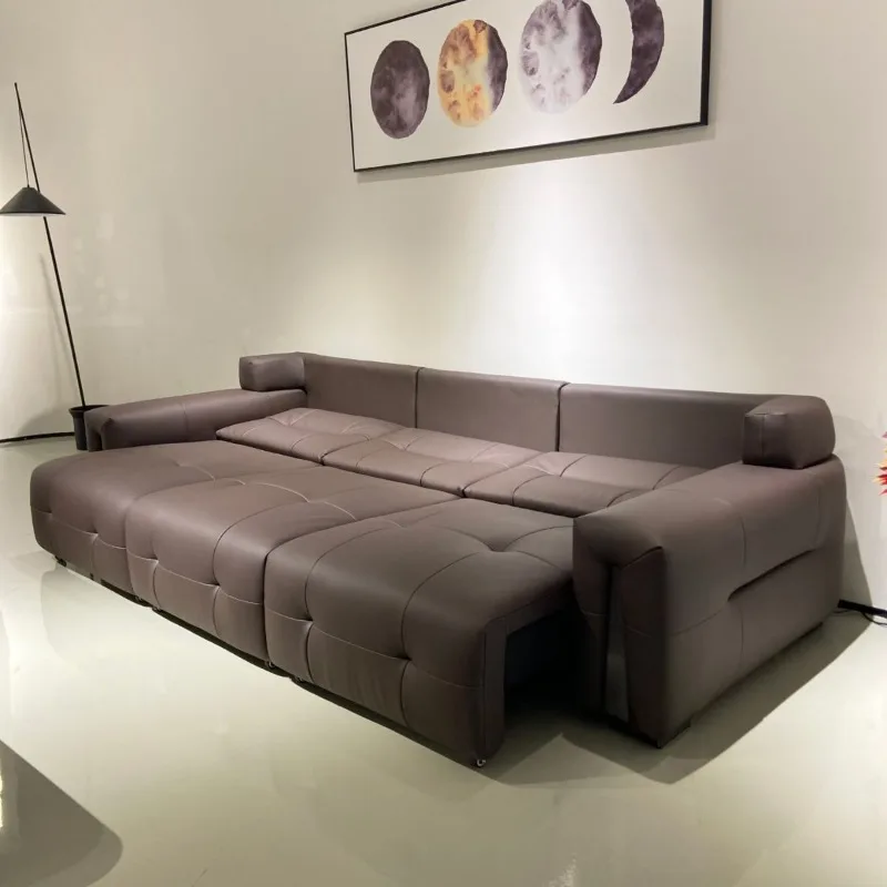 Italian minimalist sofa, large and small apartment living room three-person sofa, electric function retractable sofa bed
