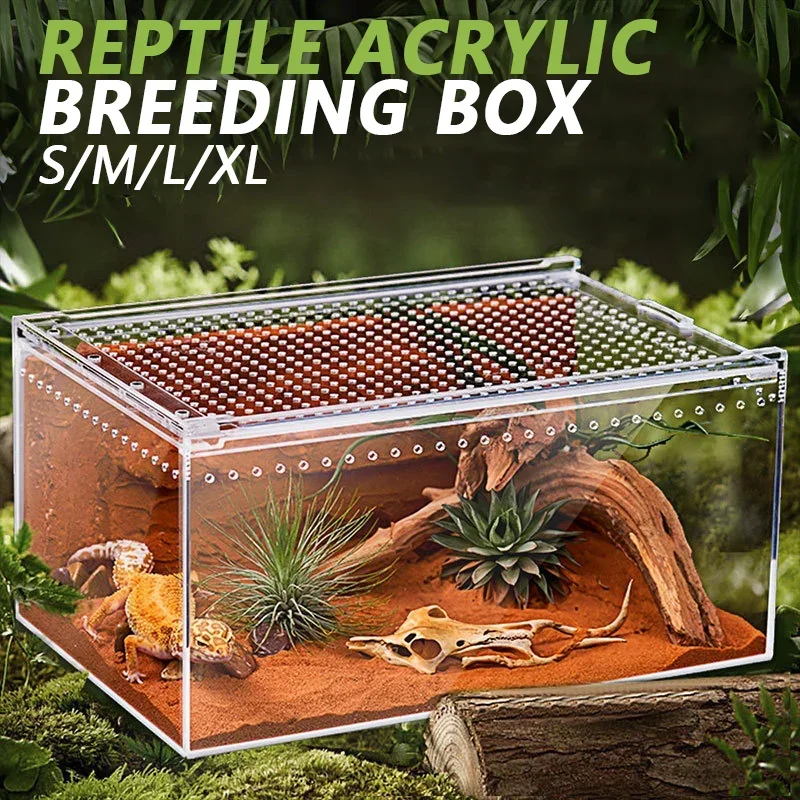 Reptile Anti-Escape Breeding Box Acrylic Transparent Breathable Amphibian Tank for Turtle Spider Lizard Snake Frog Reptiles Cage