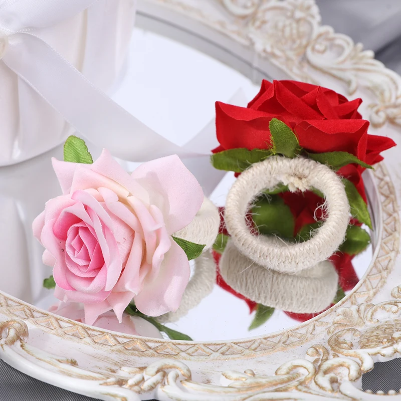 1pcs Artificial Rose Flower Napkin Ring Handicraft Silk Flower Napkin Holder Dinner Table Decor Wedding Valentine's Day Supplies