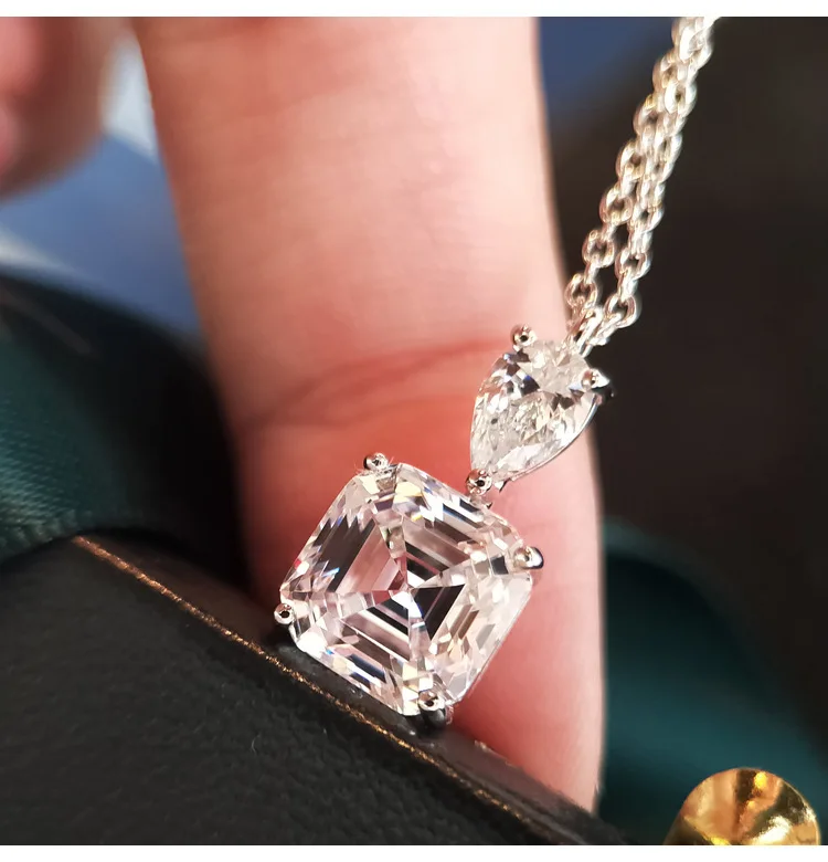 925 Sterling Silver Square Necklace for Women Dainty Collarbone Chain with Fairy Square Diamond Pendant Simple and Generous