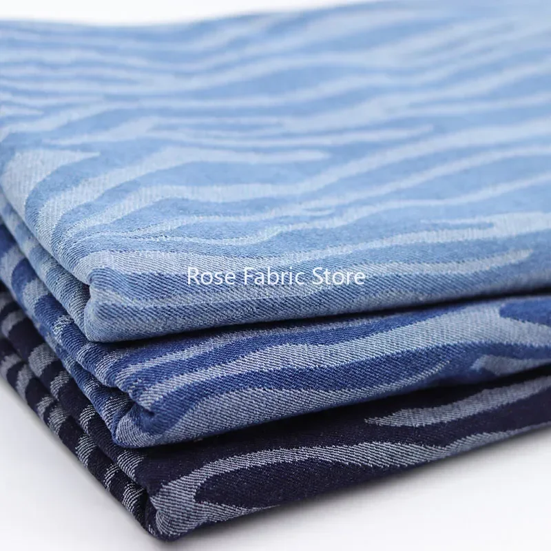1 meter Zebra Pattern Jacquard Jeans Fabric DIY Sewing Patchwork Hats Blazer Tops Vestidos Thick Denim Tissus Eco Friendly