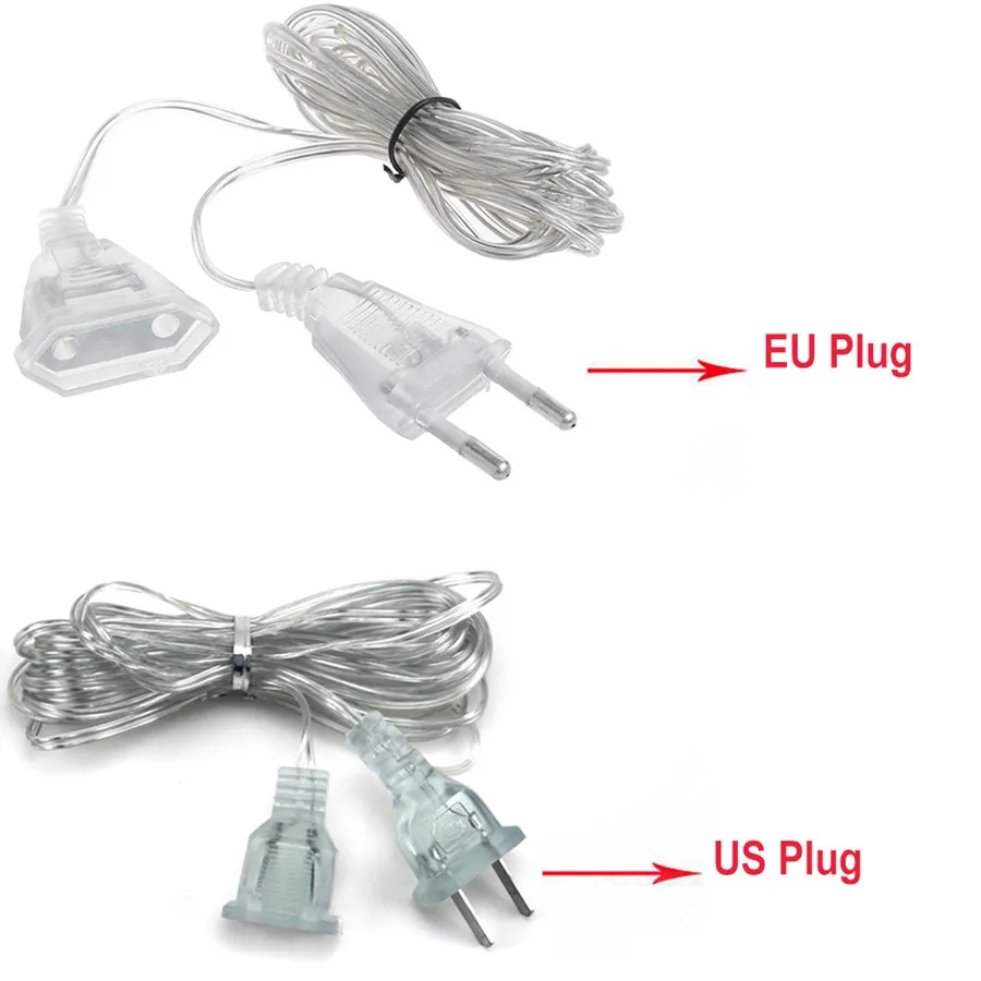 Kabel ekstensi daya colokan ue/AS 3M, kabel ekstensi daya dengan saklar standar untuk rumah liburan Natal, tali lampu karangan bunga