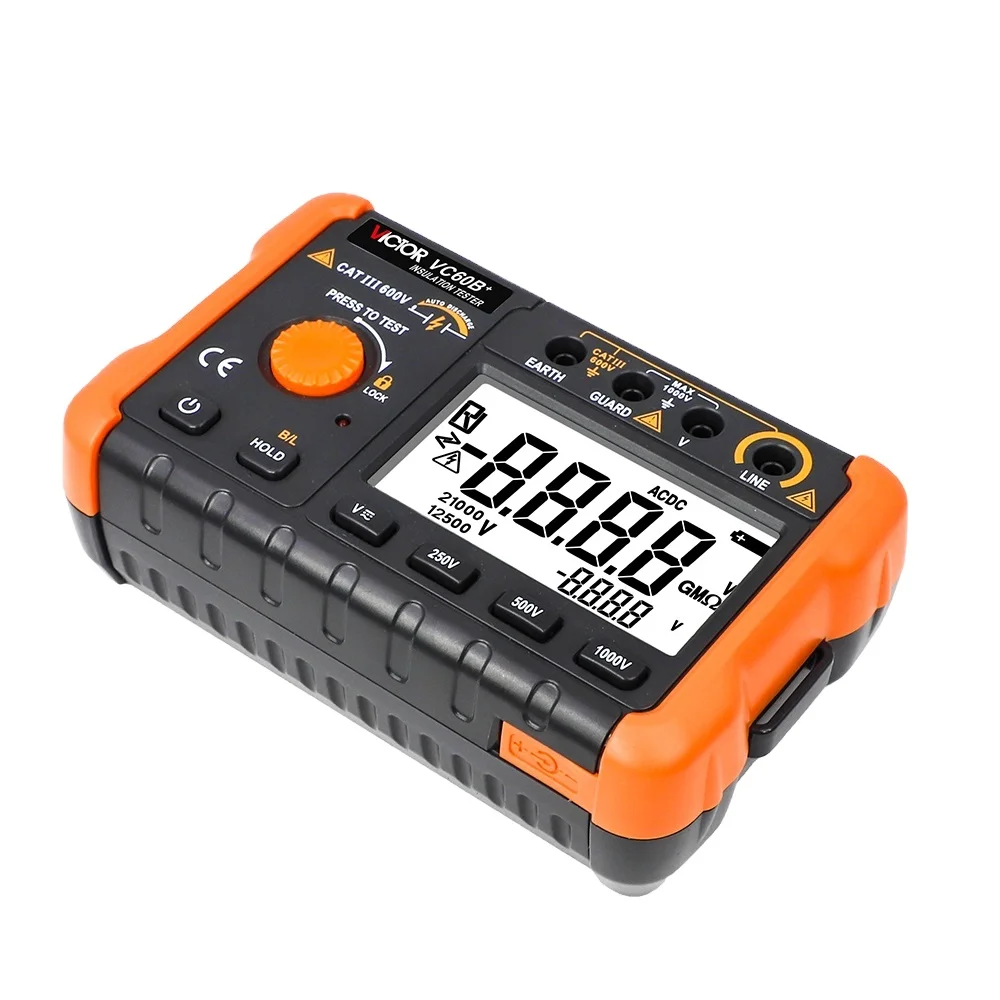 

VICTOR VC60B+ 250V/500V/1000V Digital Insulation Resistance Tester Digital Megohmmeter Insulation Tester