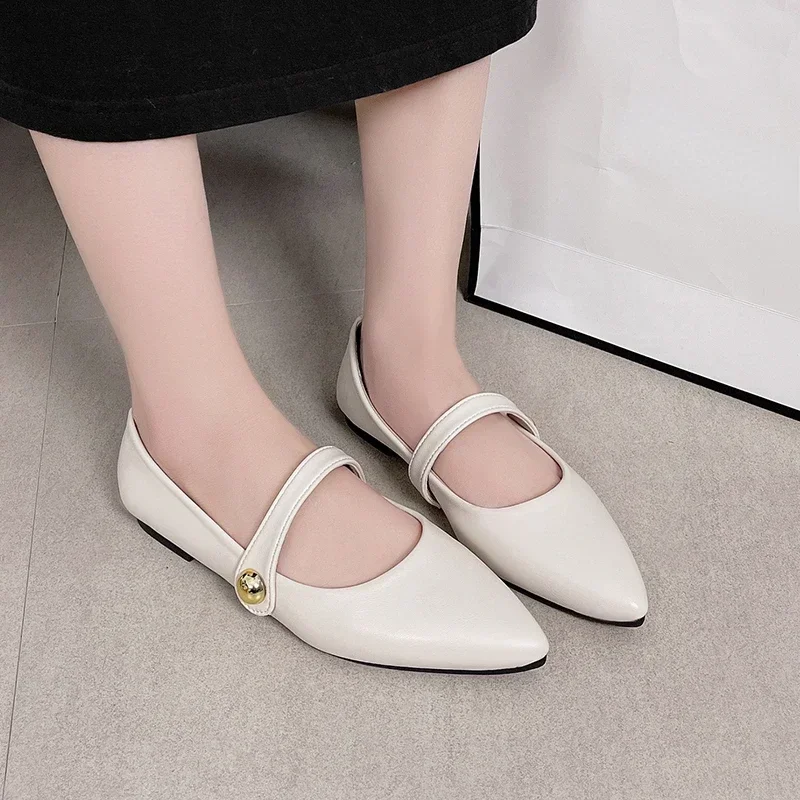 Frauen Frühling Spitz Flache Schuhe 2025, Neue PU Leder Wohnungen Frauen Casual Loafers Schnalle Schuhe Frauen Mode Mary Jane Schuhe