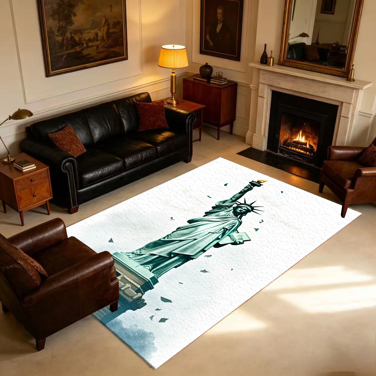 Statue Of Liberty Art Print Carpet Flooring Anti-Slip Creative Illustration Floor Rug For Living Room Office Home Decor