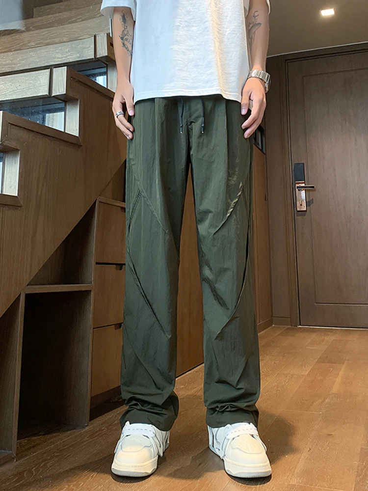 

Мужские летние брюки-карго American Sle из тонкого нейлона и ледяного шелка, широкие прямые штаны, повседневные, молодежные, модные