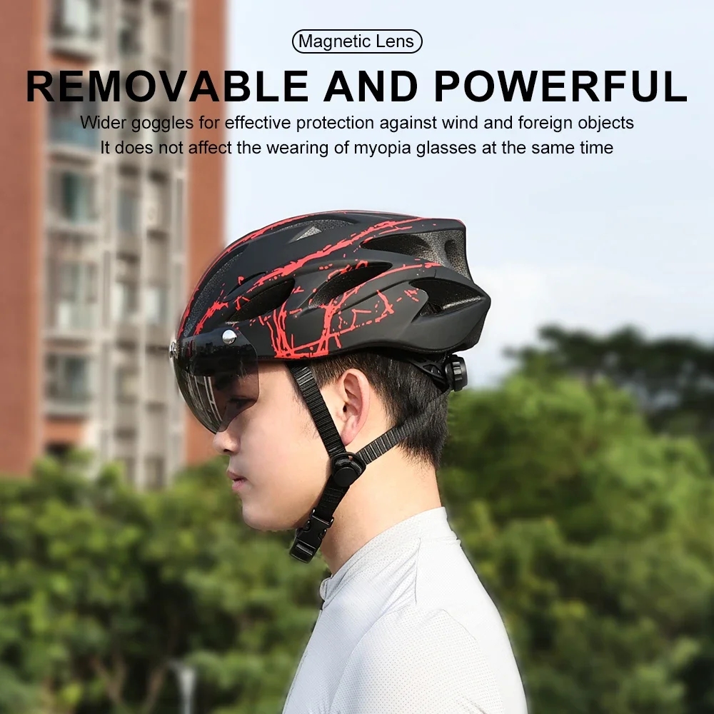 Bicycle Helmet Ultra-light EPS Magnetic Goggles Cycling Helmet Outdoor Adjustable Men Women One-piece MTB Road bicycle helmet