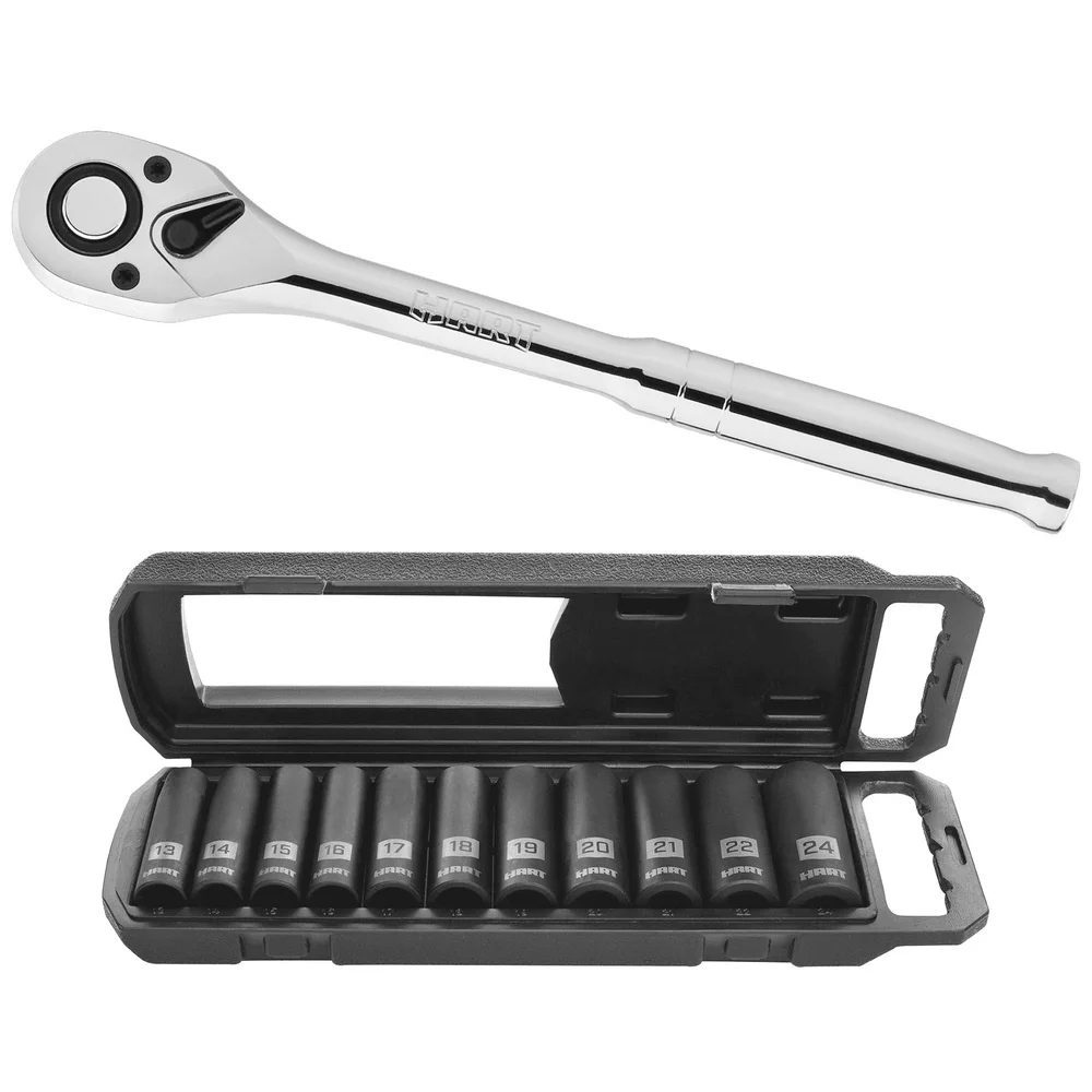 

90 Tooth 1/2 Inch Drive Ratchet Wrench Set 11 Piece Chrome Vanadium Steel Deep Socket High Torque Durable Tool