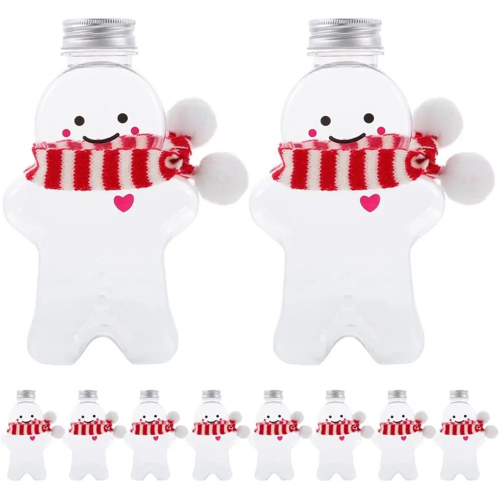 

Set of 10 Gingerbread Man Reusable Plastic Water Bottles - 500ml Milk Juice Cups with Red Scarf