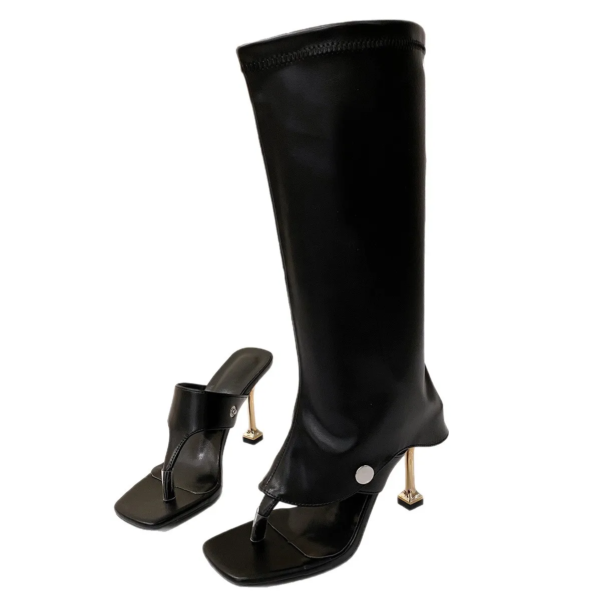 2025 été nouvelles sandales grande taille à talons hauts 9CM bottes Cool pour les femmes, deux en un talon mince Clip orteil bout carré pantoufles Cool