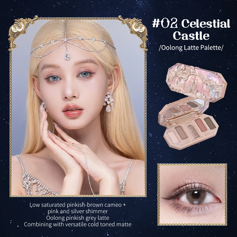 Flower Knows Moonlight Mermaid Series Glitzer-Lidschatten-Palette, hochpigmentierte Muschel, Schmuck, Rouge, Make-up-Pinsel-Set, mattes Finish