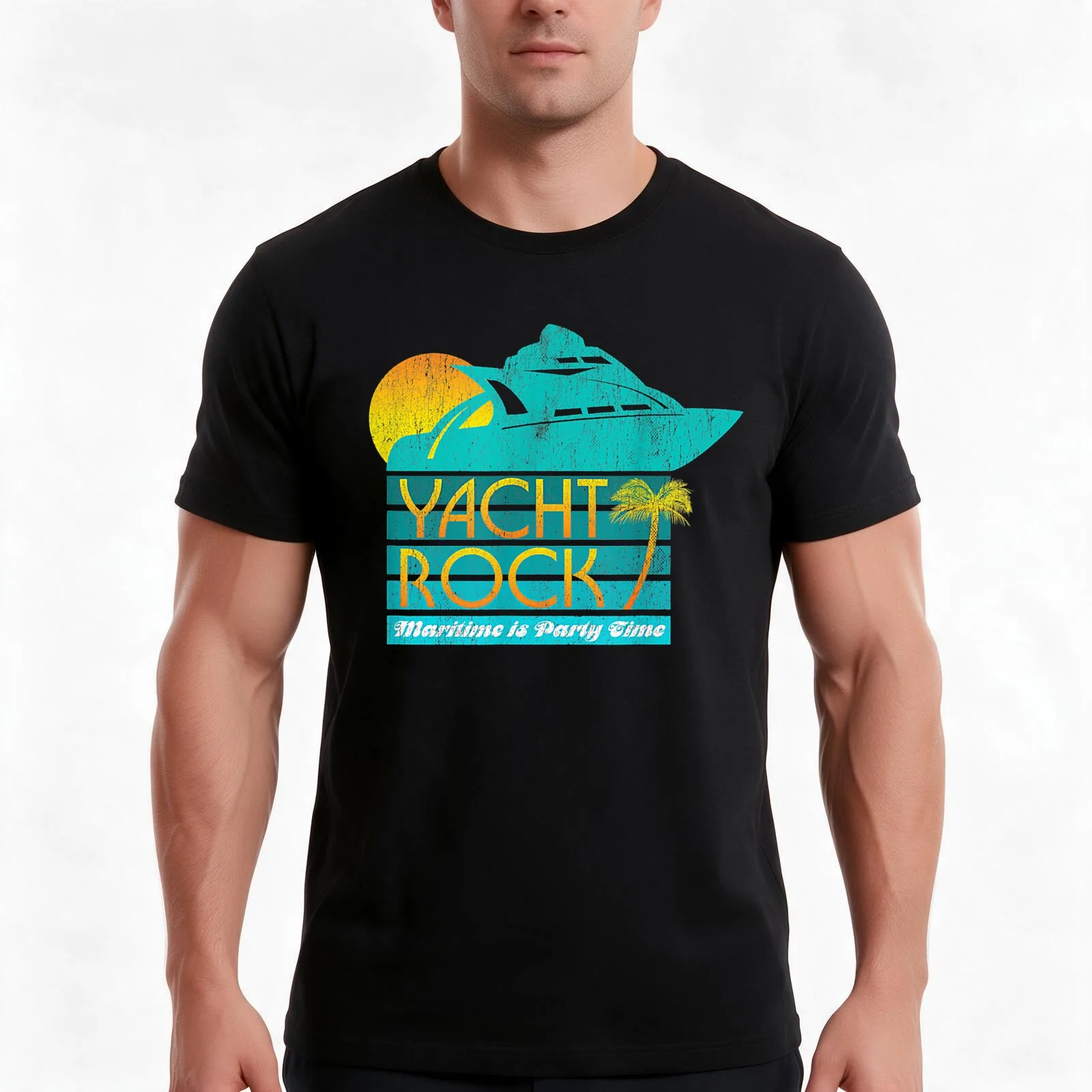 Yacht Rock Party Boat T-Shirt, Summer Casual Cotton Tee, Oversized Streetwear Tops, Vintage Graphic Print, Unisex Men Women