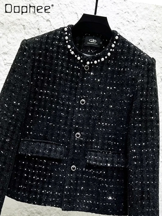 

Autumn Winter Personality Sequin Beaded Rhinestone Men Jacket Fashion Trendy High-end Light Luxury Tweed Handsome Men Clothing