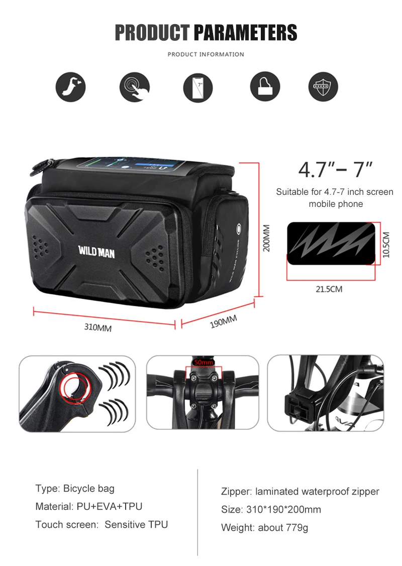 WILD MAN BBG071 Fahrrad Lenkertasche EVA Hartschale Regenschutz Aufbewahrung kleiner Zubehörteile – Detail 6
