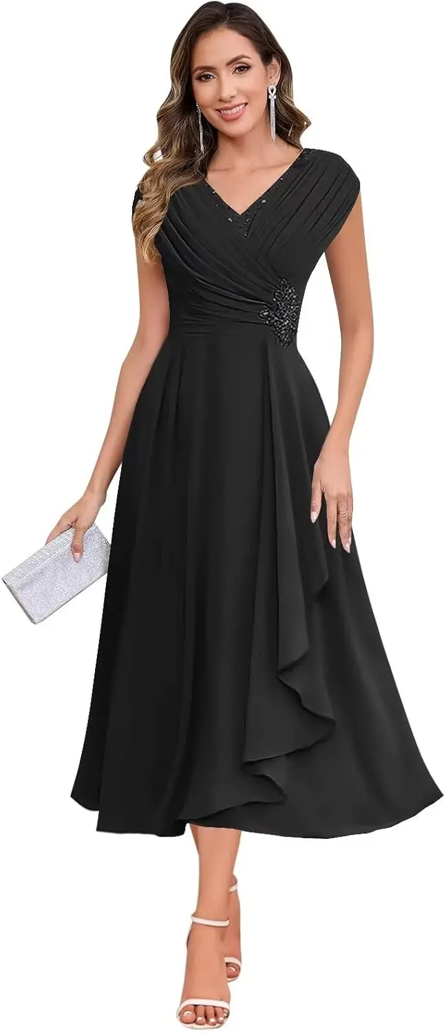 

Bridal Mother DresFormal Wedding Guest Dress A-line Elegant Formal Evening Gown Ball Gowns Lace Chiffon V-neck Groom MotherLady