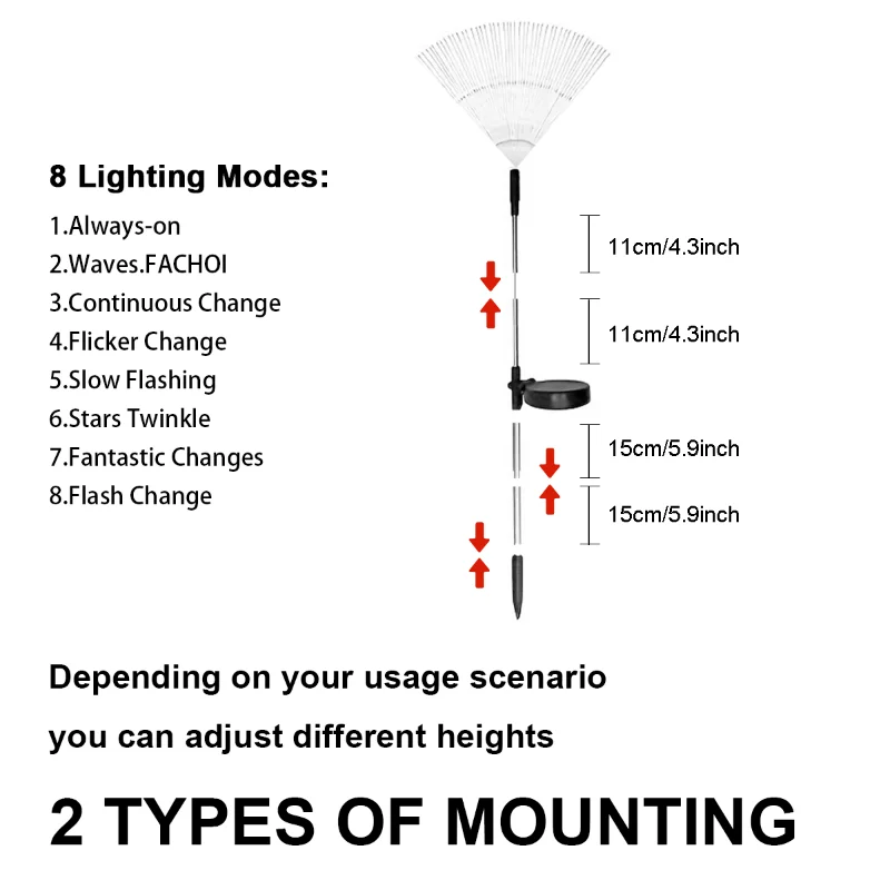 1 قطعة 60LED ضوء الشمس الذكي-مع عمود الضوء، ديكور الحديقة الخارجية سلسلة الأسلاك النحاسية الخفيفة