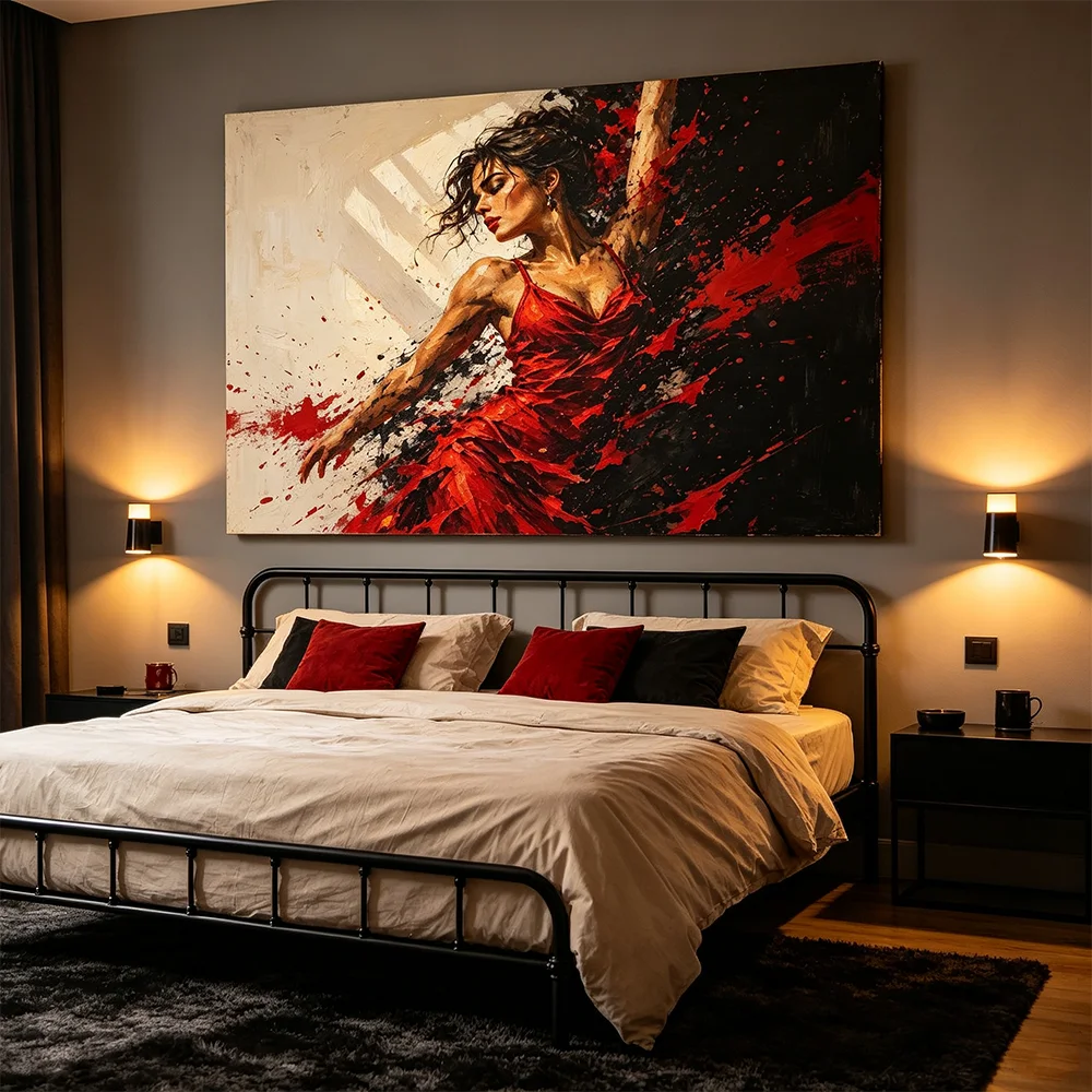Handmade Oil Painting Canvas Print Picture Wall Art Poster Decorative Living Room Decor Red Dress Beauty Women Printing
