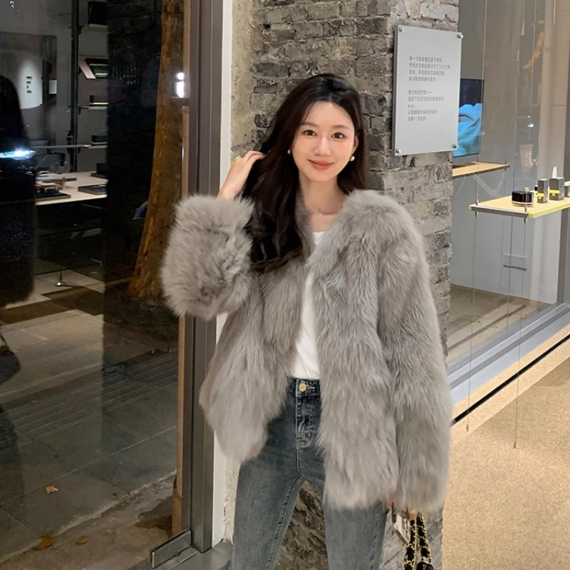 YOLANFAIRY natural 100% fur coats for woman winter warmth V-neck elegance soft long sleeve commuting real fur jacket female 2025