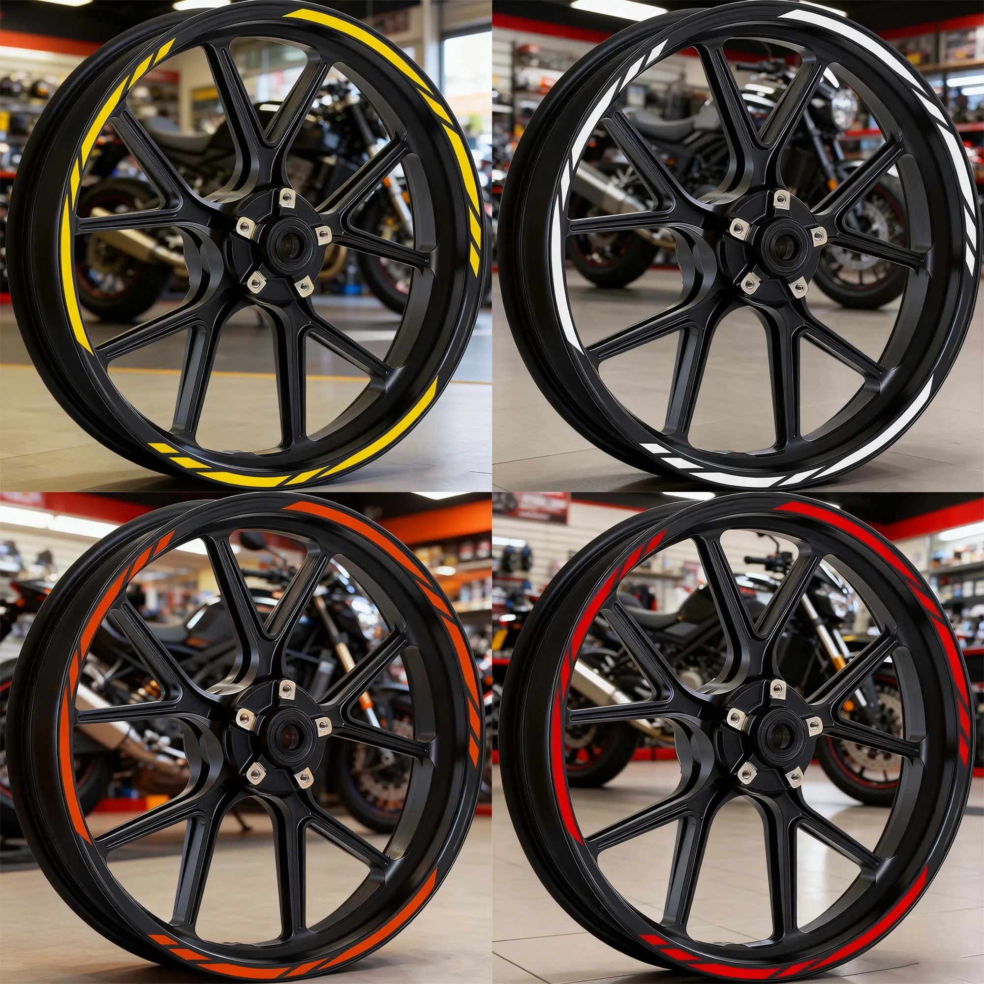 16PCS/1Set Cool Racing Stripe Motorcycle Rim Stickers for 15, 16, 17, 18,19-inch Wheel Rims Modifications Scooter Vinyl Decals