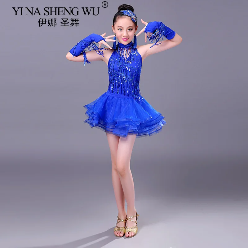 Latin Dance Skirt Children\'s Tassel Stage Performance Costume Girl\'s Latin Competition Sequins Tassel Dance Practice Clothing