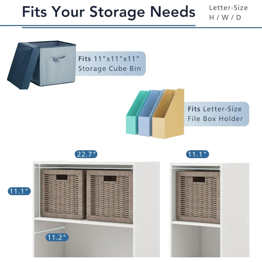 Stapelbare kinderboekenplank wit, 4-cubby organizer met bakken voor speelgoedopslag en kamerdecoratie